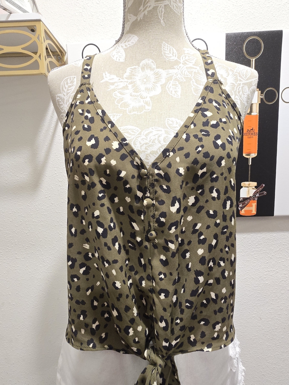 Sienna Sky Olive Leopard Print Tie-Front Camisole